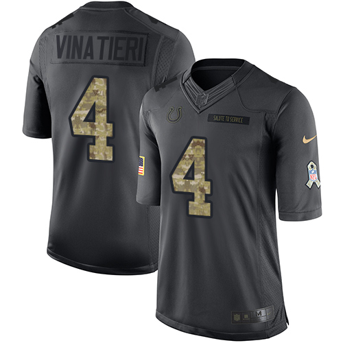 Men's Limited Adam Vinatieri Nike Jersey Black - #4 2016 Salute to Service NFL Indianapolis Colts